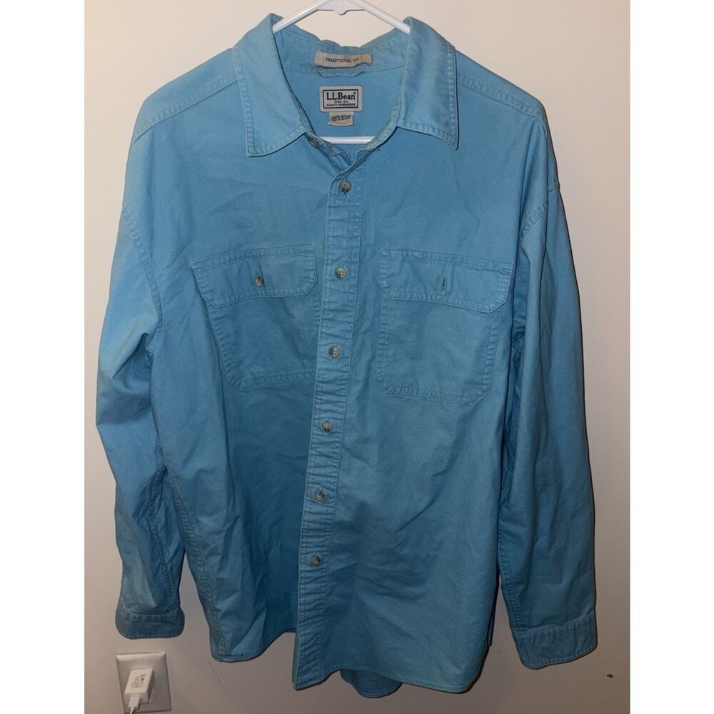 Vintage L.L.Bean Traditional Fit Button Up Shirt Mens Large Blue Cotton Outdoor